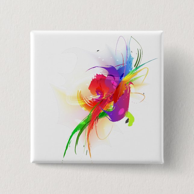 Abstract Rainbow Lorikeet Paint Splatters 2 Inch Square Button (Front)