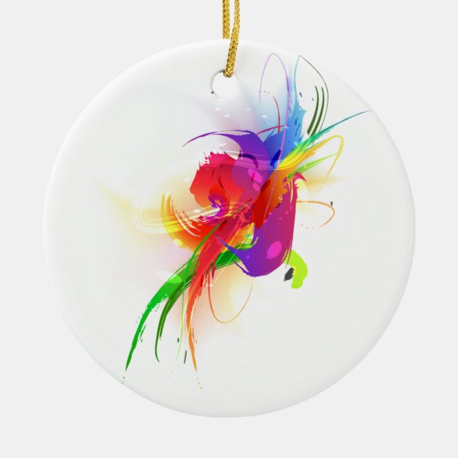 Abstract Rainbow Lorikeet Paint Splatters Ceramic Ornament (Front)