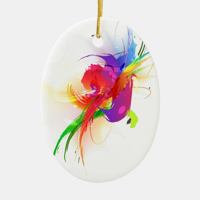 Abstract Rainbow Lorikeet Paint Splatters Ceramic Ornament (Front)
