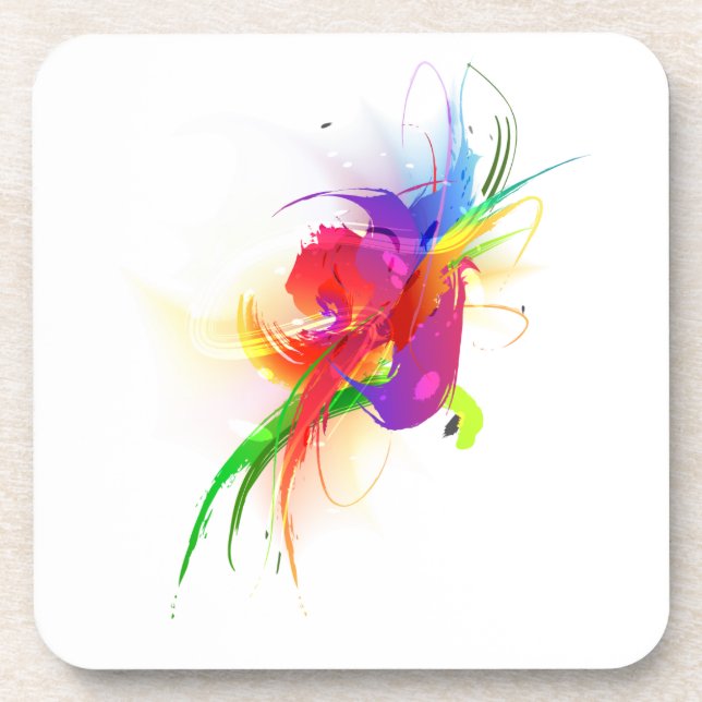 Abstract Rainbow Lorikeet Paint Splatters Coaster (Front)
