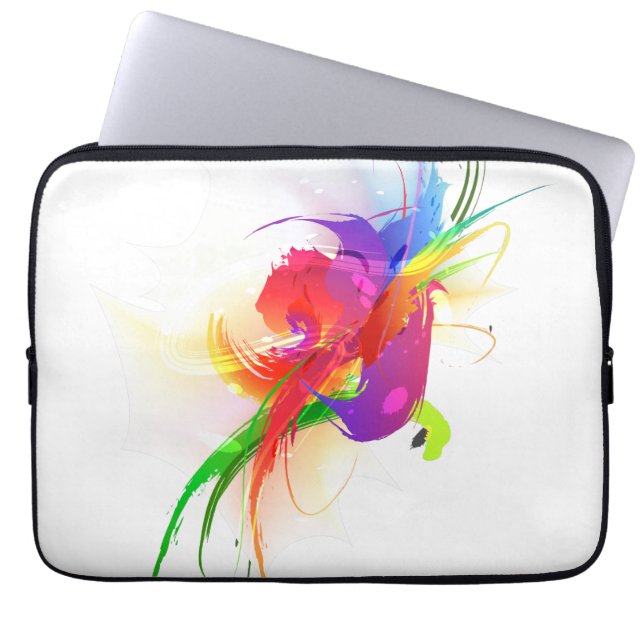 Abstract Rainbow Lorikeet Paint Splatters Laptop Sleeve (Front)