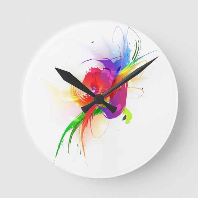Abstract Rainbow Lorikeet Paint Splatters Round Clock (Front)