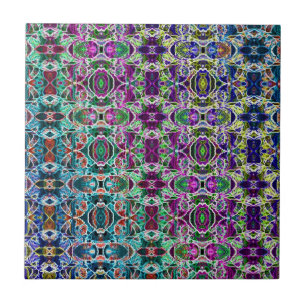 Abstract Rainbow Mandala Fractal Tile
