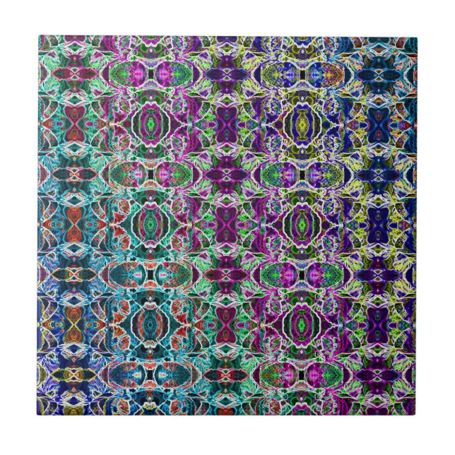 Abstract Rainbow Mandala Fractal Tile (Front)