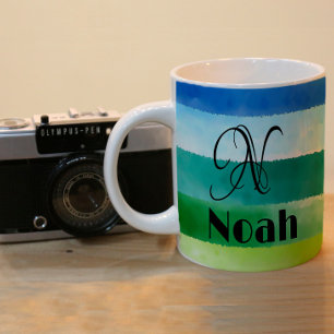 Abstract rainbow name initial monogram coffee mug