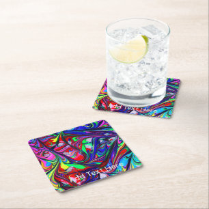 Abstract Rainbow Paint Drip Square Paper Coaster