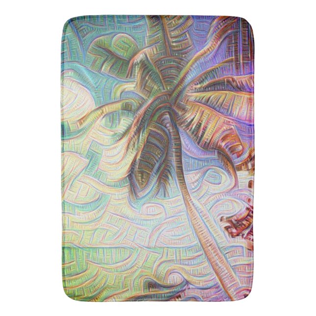 Abstract Rainbow Palm Tree Bath Mat (Front Vertical)