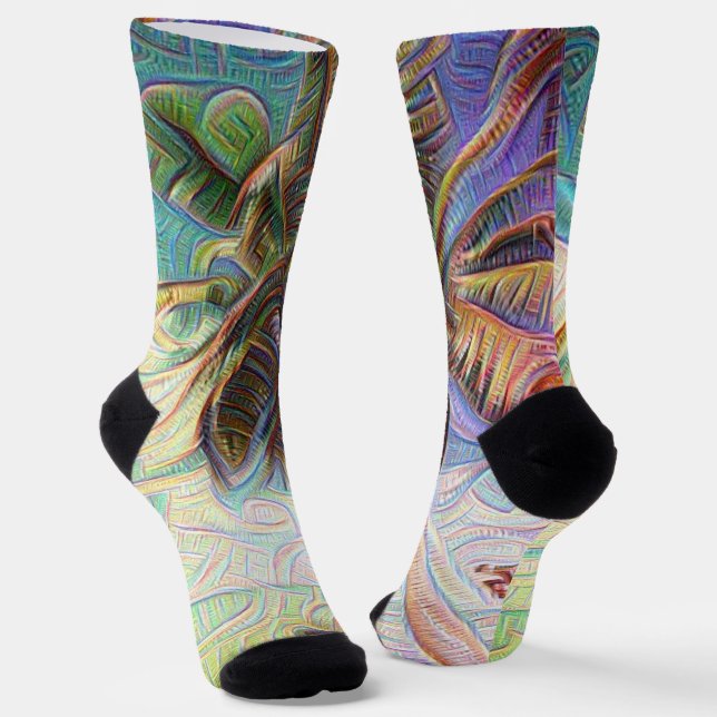 Abstract Rainbow Palm Tree on Isla Saona Caribbean Socks (Angled)