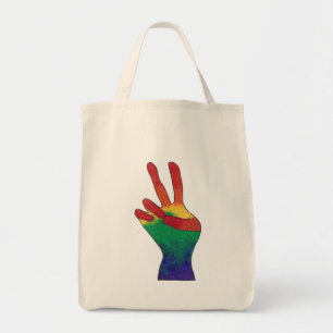 Abstract rainbow peace hand sign canvas bags