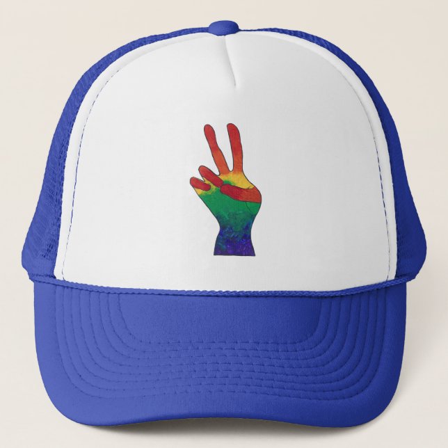 Abstract rainbow peace hand sign custom hats (Front)