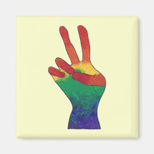 Abstract rainbow peace hand sign custom magnets