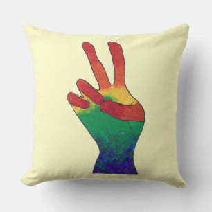 Abstract rainbow peace hand sign custom pillows