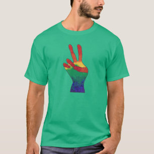 Abstract rainbow peace sign hand tee shirts