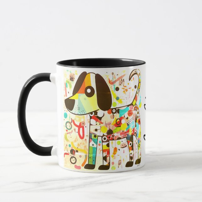 Abstract Rainbow Pop Art Dog - Whimsical Geometric Mug (Left)