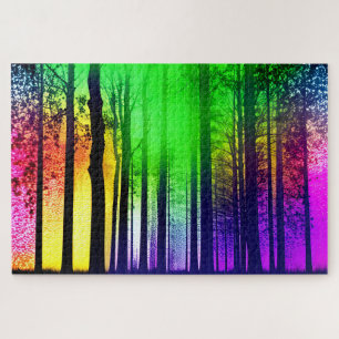 Abstract Rainbow Silhouette Trees in the Forest Jigsaw Puzzle
