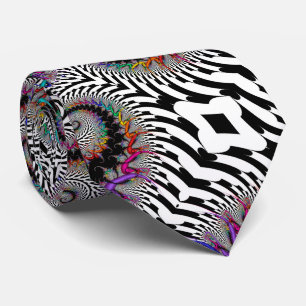 Abstract Rainbow Spiral Black White Fractal Art Tie
