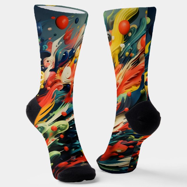 Abstract Rainbow Splash Rhapsody Art Socks (Angled)