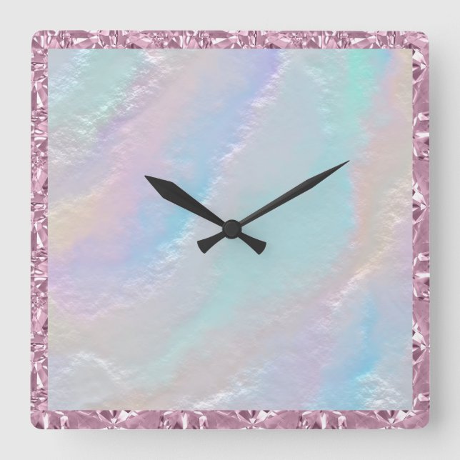 Abstract Rainbow Texture and Pink Crystal Square Wall Clock (Front)