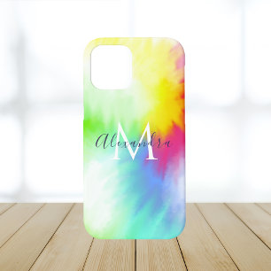 Abstract Rainbow Tie Dye Monogram & Name Colourful iPhone 12 Case