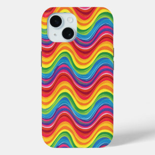Abstract Rainbow Waves iPhone 15 Case
