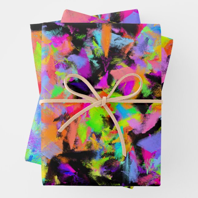 Abstract Random Messy Paint Colour Explosion Wrapping Paper Sheet (In situ)