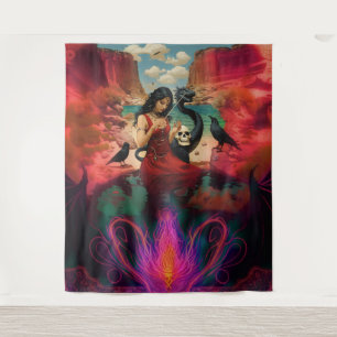 Abstract Raven Skull Occult Dark Witchy AI Art Tapestry