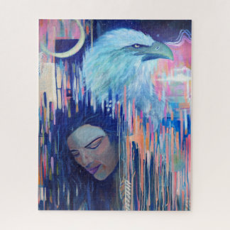 Abstract Realism Eagle & Woman Portrait Painting Jigsaw Puzzle
