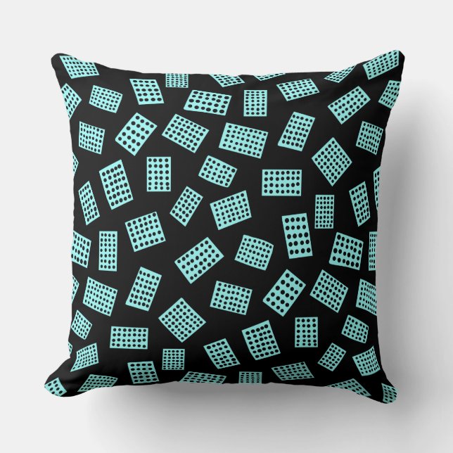Abstract Rectangles 081122 -  Ice Blue on Black Throw Pillow (Front)