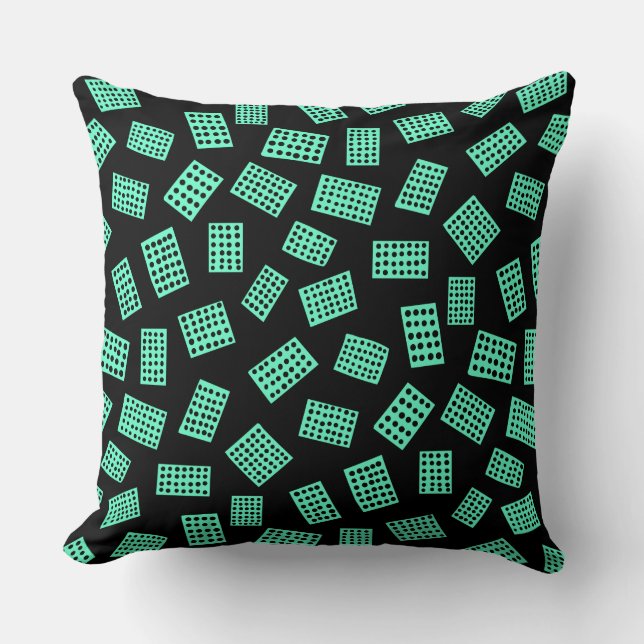 Abstract Rectangles 081122 -  Turquoise on Black Throw Pillow (Front)