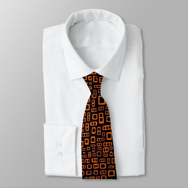 Abstract Rectangles - Orange on Black Tie (Tied)