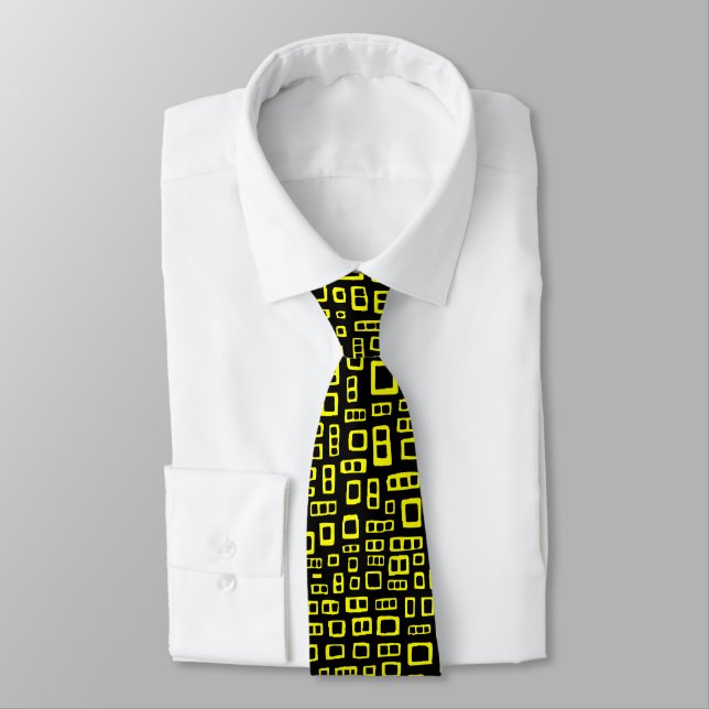 Abstract Rectangles - Yellow on Black Tie (Tied)