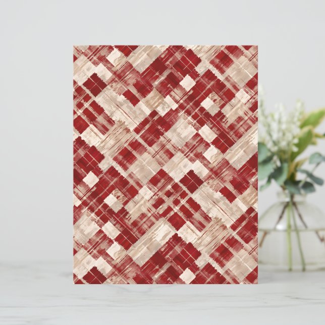 Abstract Red and Beige Brushstroke Plaid Paper (Standing Front)