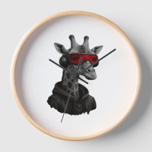 Abstract red and black giraffe Classic T-Shirt Clock