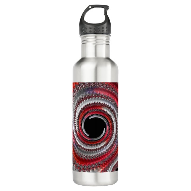 Abstract Red and Black Gradient Spiral Fractal 710 Ml Water Bottle (Front)