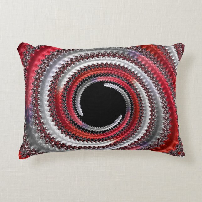 Abstract Red and Black Gradient Spiral Fractal Accent Pillow (Front)