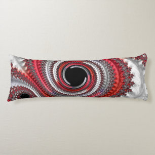 Abstract Red and Black Gradient Spiral Fractal Body Pillow