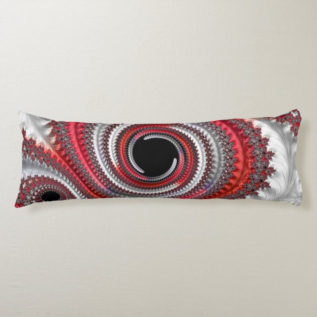 Abstract Red and Black Gradient Spiral Fractal Body Pillow (Front)