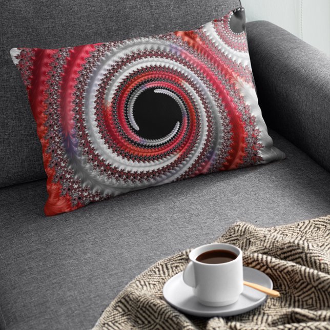 Abstract Red and Black Gradient Spiral Fractal Lumbar Pillow (Creator Uploaded)