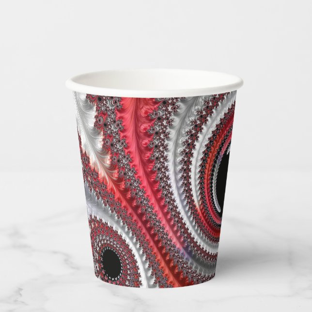 Abstract Red and Black Gradient Spiral Fractal Paper Cups (Front)