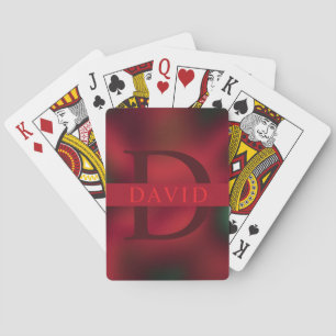 Abstract Red and Black Monogram Name Playing Cards