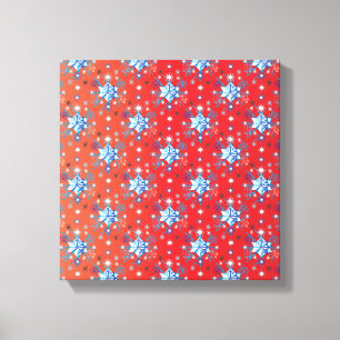 Abstract red and blue Christmas snowflakes Canvas Print