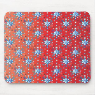 Abstract red and blue Christmas snowflakes Mouse Pad