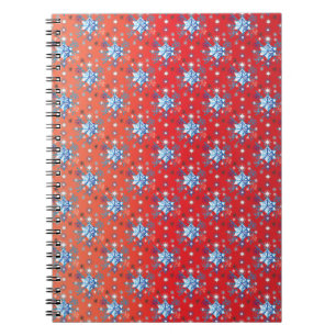 Abstract red and blue Christmas snowflakes Notebook