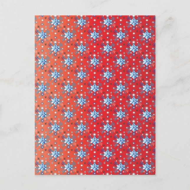 Abstract red and blue Christmas snowflakes Postcard (Front)