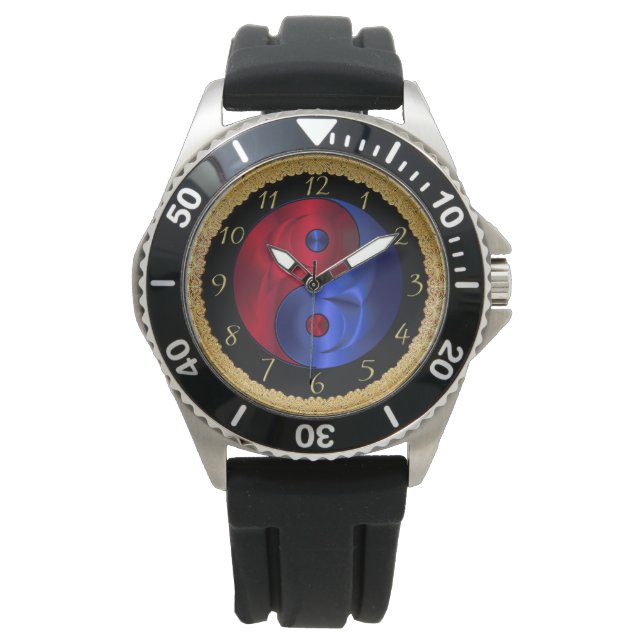 Abstract red and blue geometric Yin and Yang 4 Watch (Front)