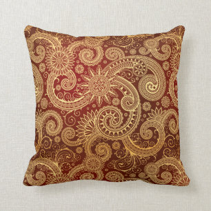 Abstract Red and Gold Floral Pattern Throw Pillow