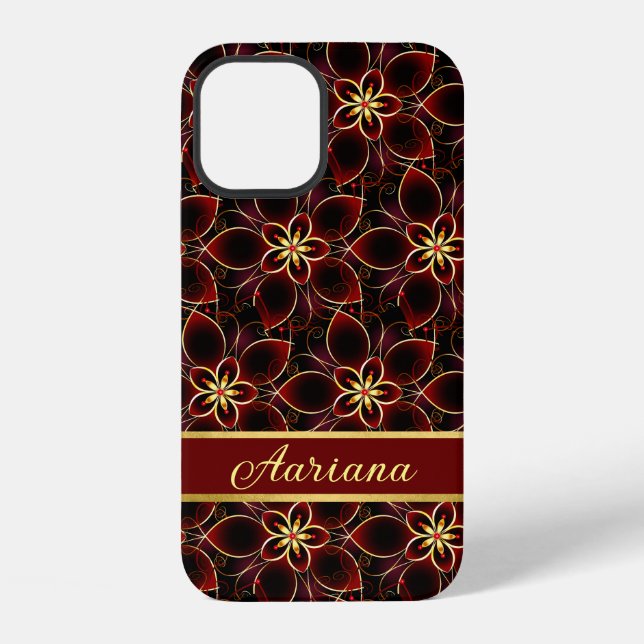Abstract Red And Gold Seamless Pattern Floral iPhone Case (Back)