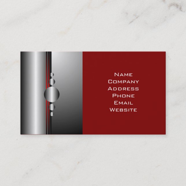 Abstract Red and Silver Metal Look Business Card (Front)