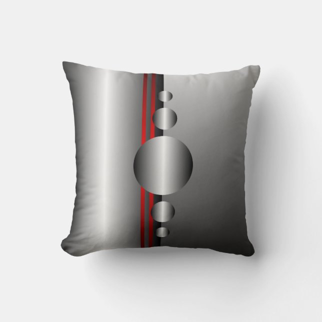 Abstract Red and Silver Metal Look Throw Pillow (Front)
