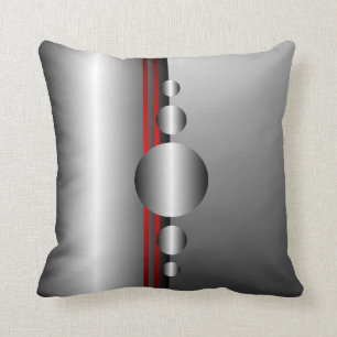 Abstract Red and Silver Metal Look Throw Pillow